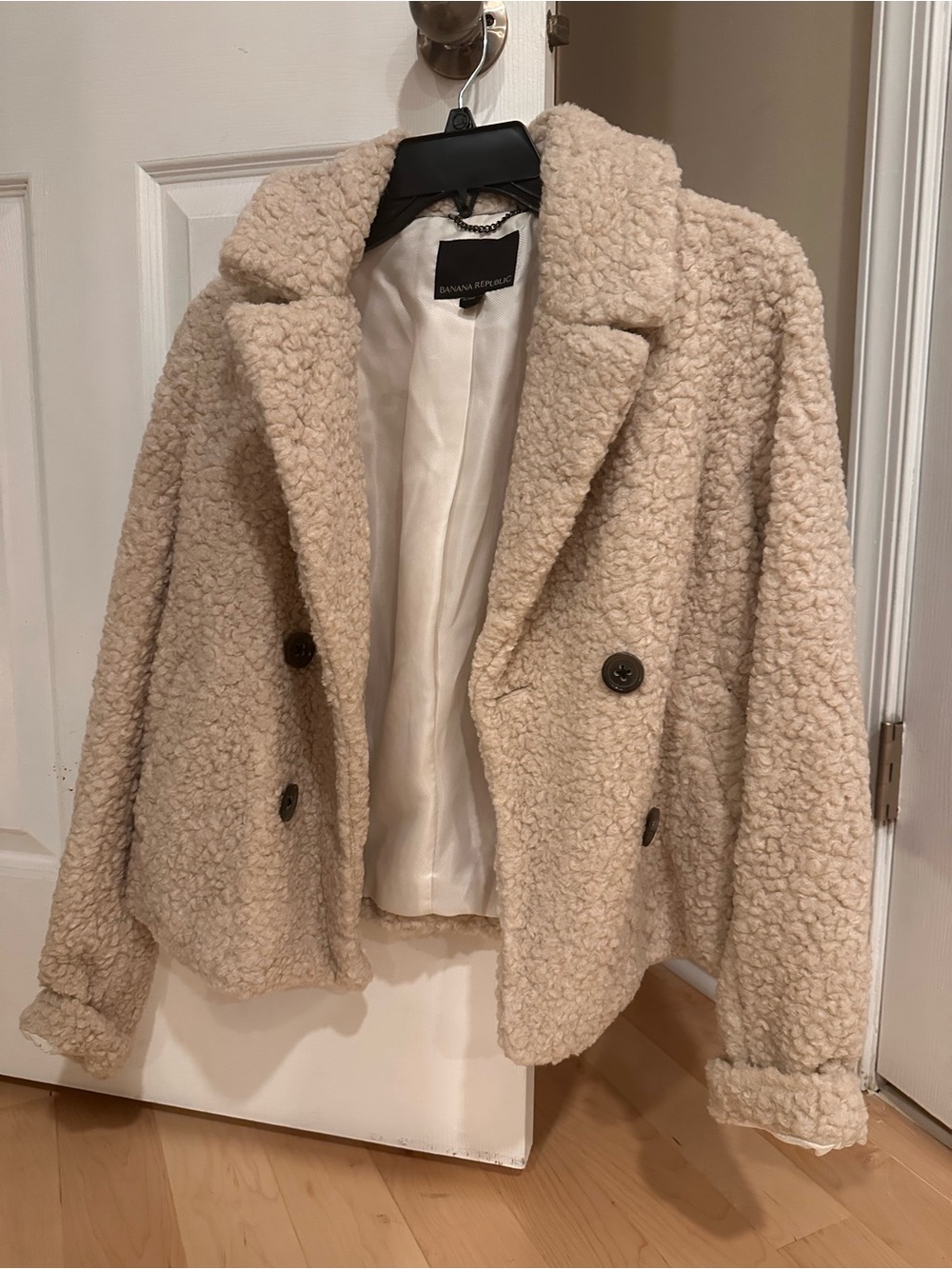 Banana Republic Cream Sherpa Double-Breasted Teddy Jacket
